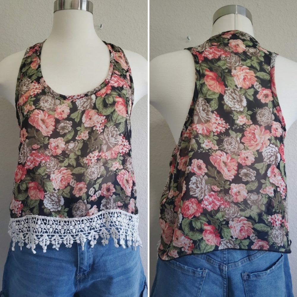 Floral Racerback + Crochet Trim